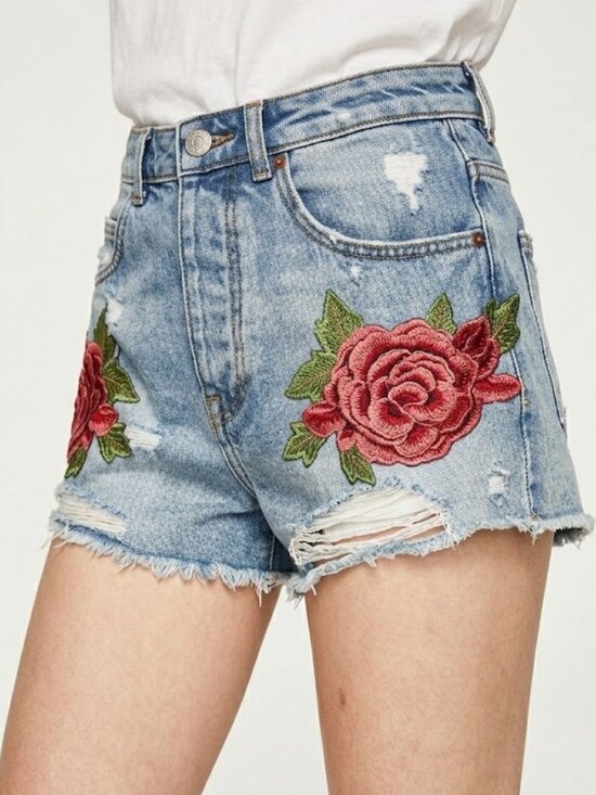 Zara Pants - Zara Trafaluc Denimwear Rose Embroidered High Rise Shorts